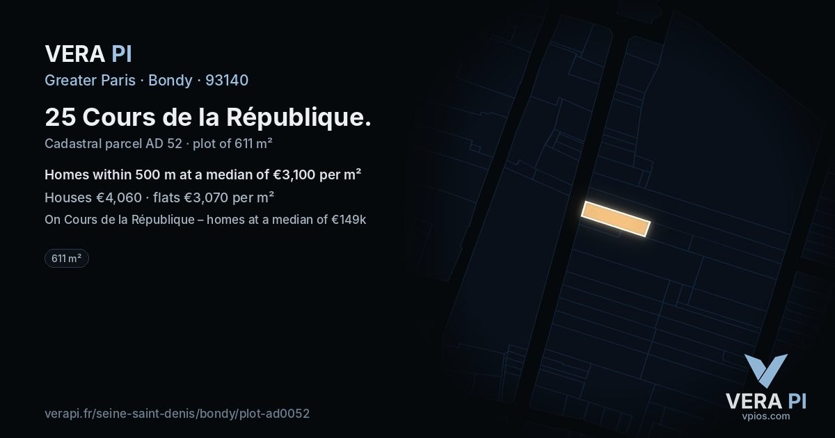 25 Cours de la République, Bondy at night – the plot lit, the parcels around coloured by the prices near them