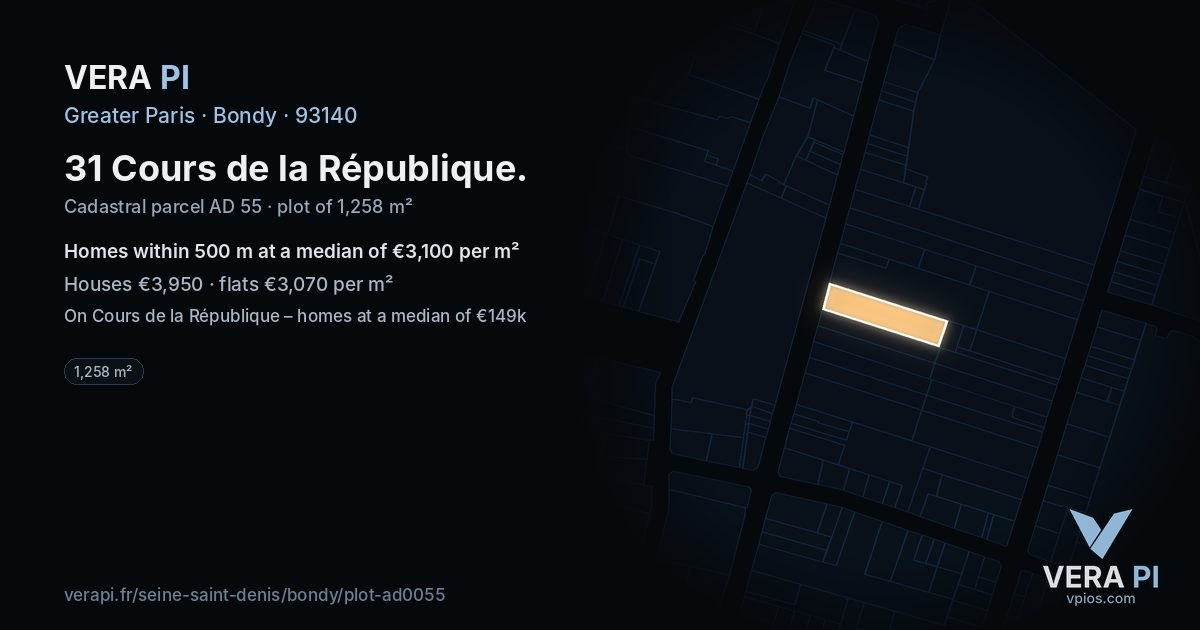 31 Cours de la République, Bondy at night – the plot lit, the parcels around coloured by the prices near them