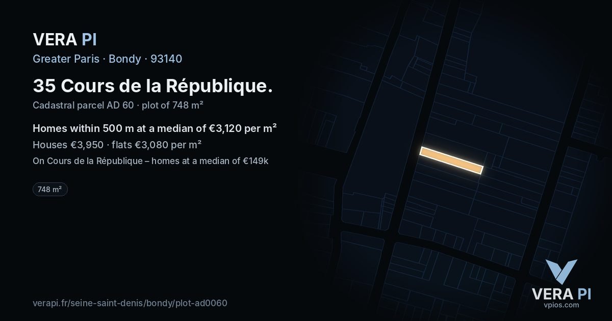 35 Cours de la République, Bondy at night – the plot lit, the parcels around coloured by the prices near them