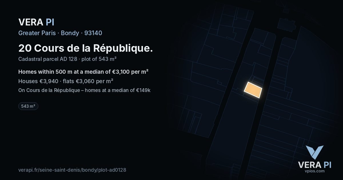 20 Cours de la République, Bondy at night – the plot lit, the parcels around coloured by the prices near them