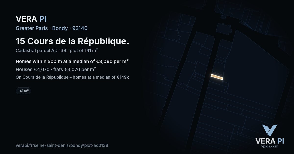 15 Cours de la République, Bondy at night – the plot lit, the parcels around coloured by the prices near them