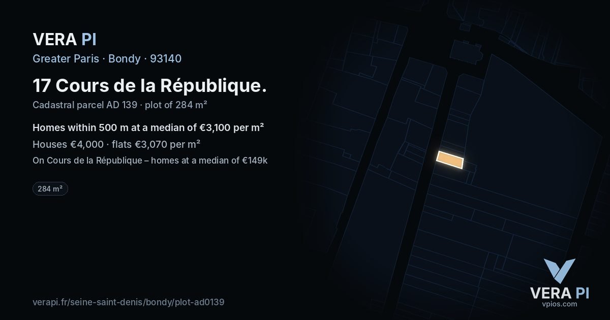 17 Cours de la République, Bondy at night – the plot lit, the parcels around coloured by the prices near them