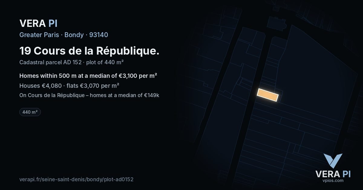 19 Cours de la République, Bondy at night – the plot lit, the parcels around coloured by the prices near them