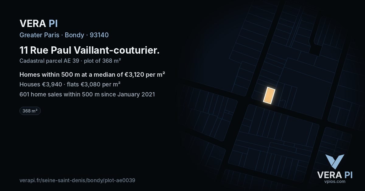 11 Rue Paul Vaillant-couturier, Bondy at night – the plot lit, the parcels around coloured by the prices near them
