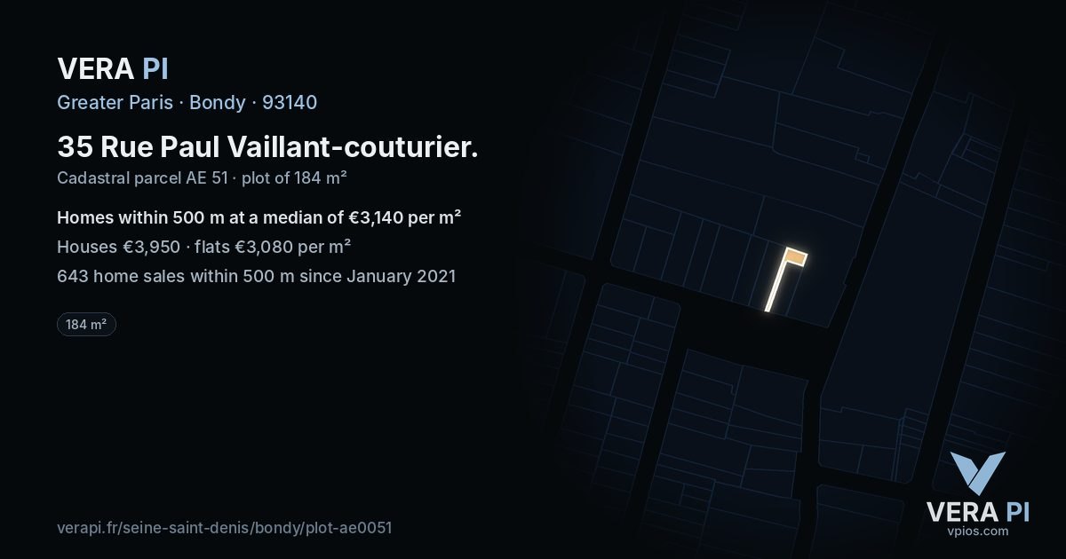 35 Rue Paul Vaillant-couturier, Bondy at night – the plot lit, the parcels around coloured by the prices near them