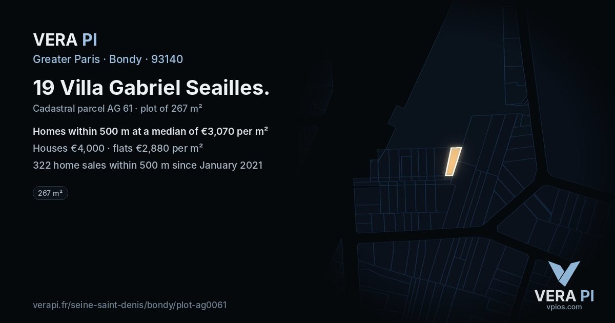 19 Villa Gabriel Seailles, Bondy at night – the plot lit, the parcels around coloured by the prices near them