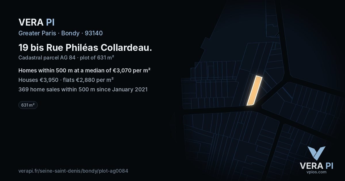 19 bis Rue Philéas Collardeau, Bondy at night – the plot lit, the parcels around coloured by the prices near them