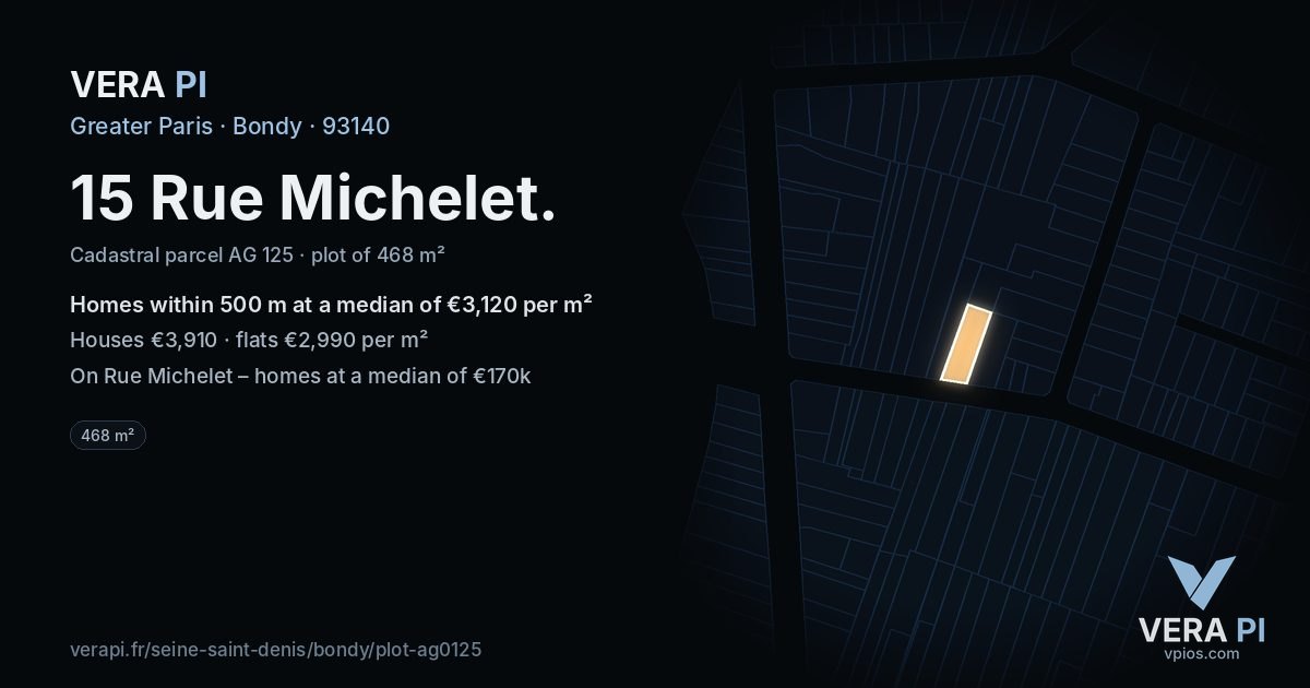 15 Rue Michelet, Bondy at night – the plot lit, the parcels around coloured by the prices near them