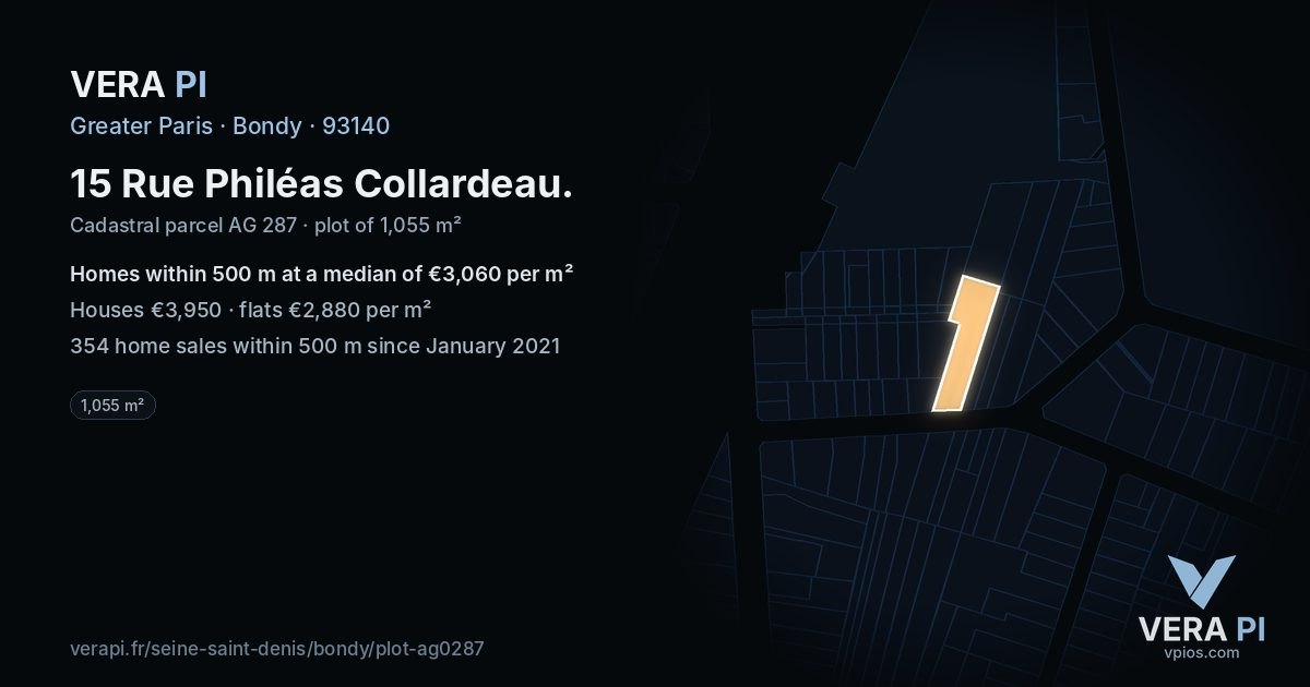 15 Rue Philéas Collardeau, Bondy at night – the plot lit, the parcels around coloured by the prices near them