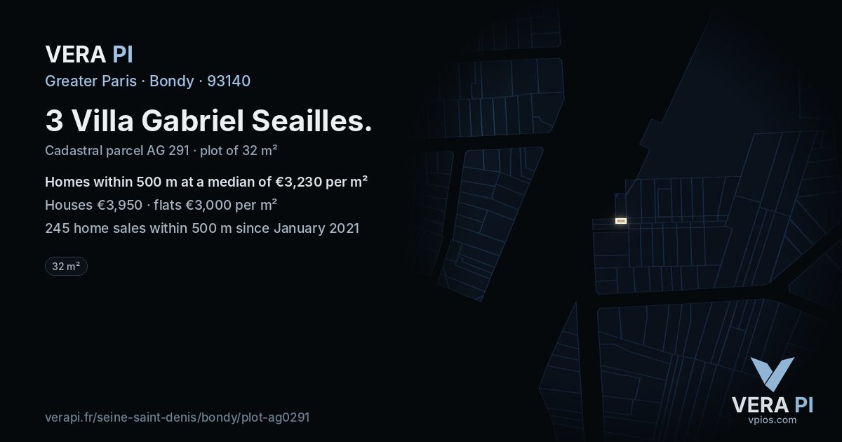 3 Villa Gabriel Seailles, Bondy at night – the plot lit, the parcels around coloured by the prices near them