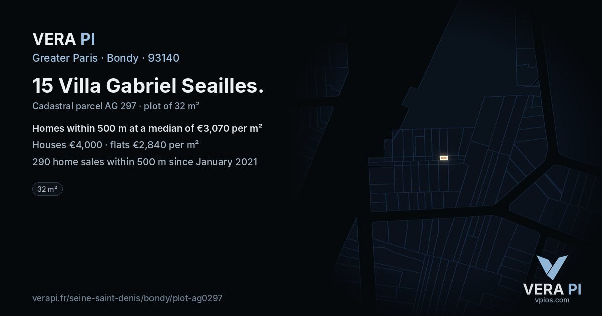 15 Villa Gabriel Seailles, Bondy at night – the plot lit, the parcels around coloured by the prices near them