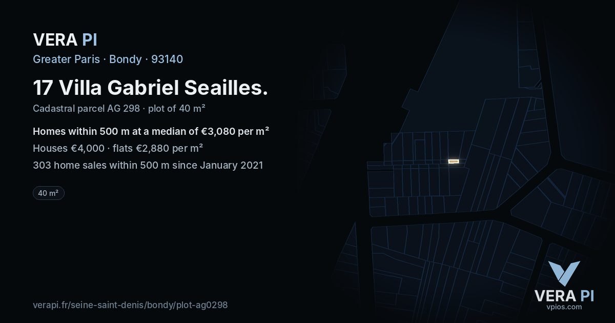 17 Villa Gabriel Seailles, Bondy at night – the plot lit, the parcels around coloured by the prices near them