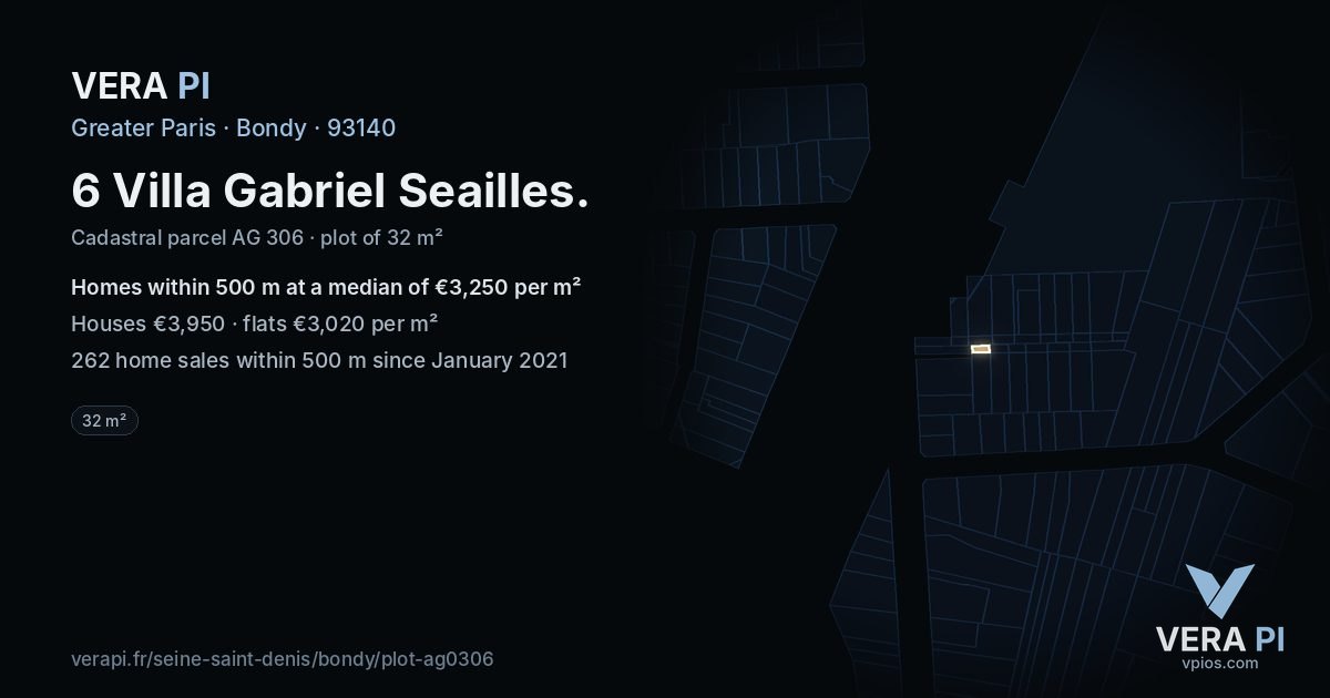 6 Villa Gabriel Seailles, Bondy at night – the plot lit, the parcels around coloured by the prices near them