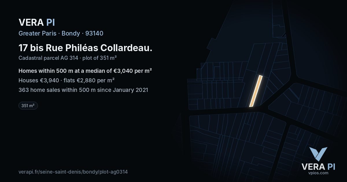 17 bis Rue Philéas Collardeau, Bondy at night – the plot lit, the parcels around coloured by the prices near them