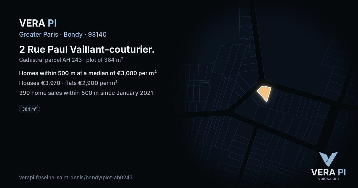 2 Rue Paul Vaillant-couturier, Bondy at night – the plot lit, the parcels around coloured by the prices near them