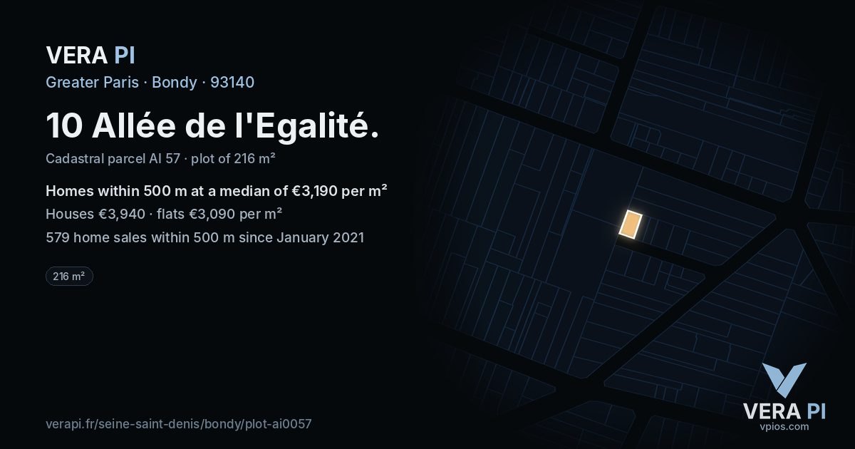 10 Allée de l'Egalité, Bondy at night – the plot lit, the parcels around coloured by the prices near them