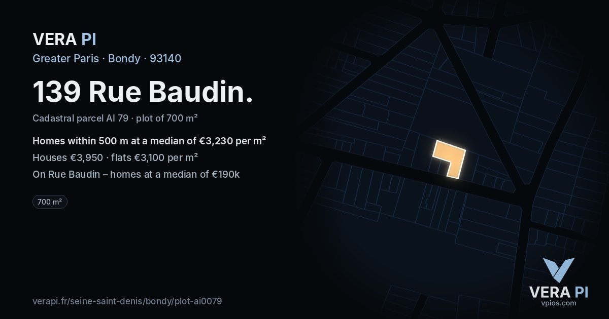139 Rue Baudin, Bondy at night – the plot lit, the parcels around coloured by the prices near them