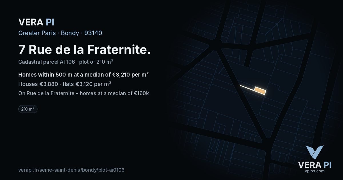7 Rue de la Fraternite, Bondy at night – the plot lit, the parcels around coloured by the prices near them
