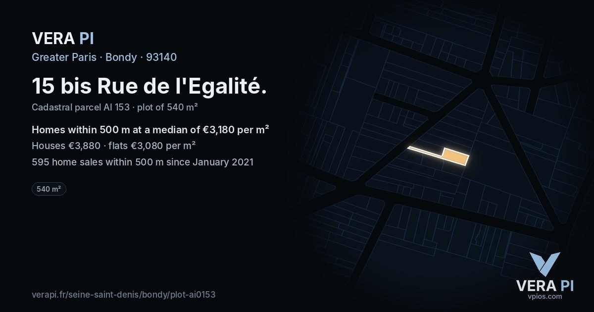 15 bis Rue de l'Egalité, Bondy at night – the plot lit, the parcels around coloured by the prices near them
