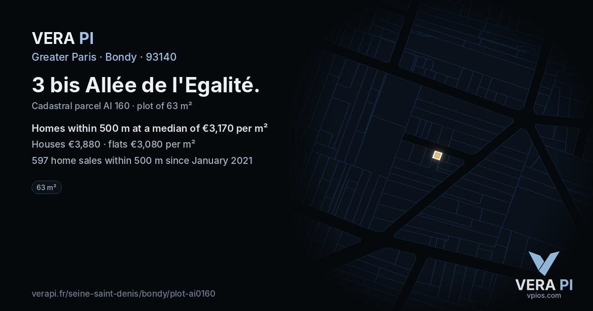 3 bis Allée de l'Egalité, Bondy at night – the plot lit, the parcels around coloured by the prices near them