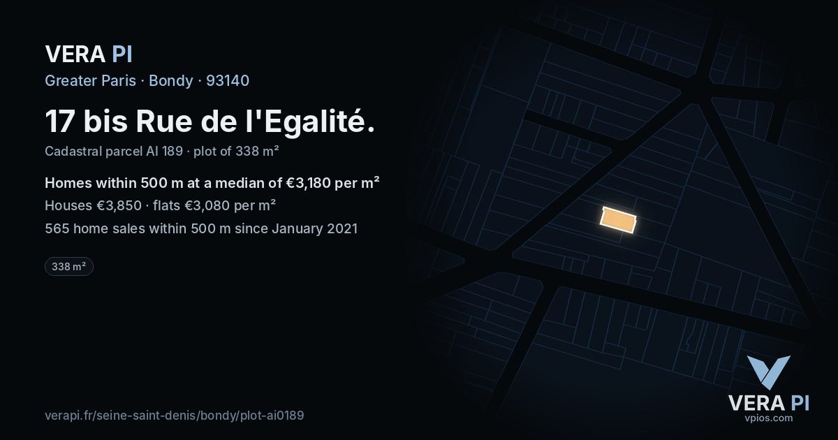 17 bis Rue de l'Egalité, Bondy at night – the plot lit, the parcels around coloured by the prices near them