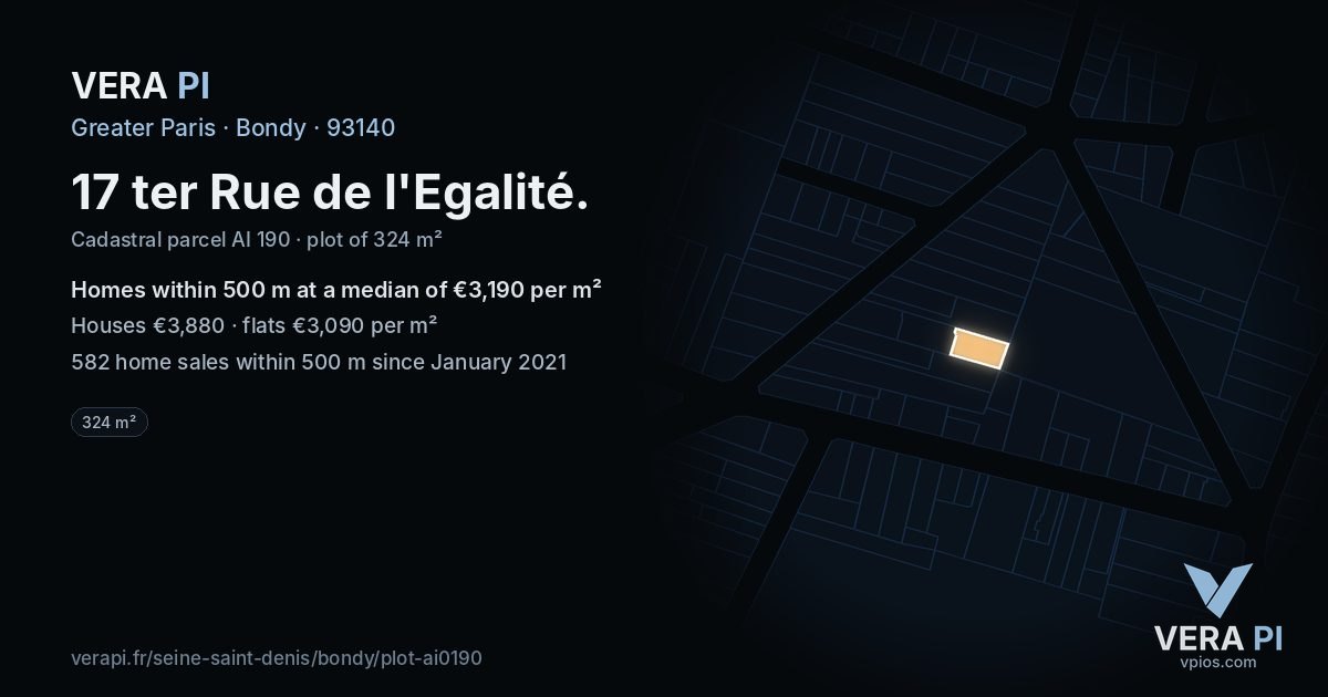 17 ter Rue de l'Egalité, Bondy at night – the plot lit, the parcels around coloured by the prices near them