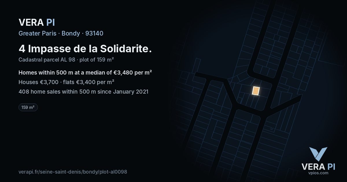 4 Impasse de la Solidarite, Bondy at night – the plot lit, the parcels around coloured by the prices near them