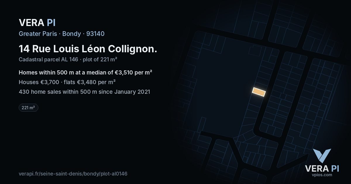 14 Rue Louis Léon Collignon, Bondy at night – the plot lit, the parcels around coloured by the prices near them