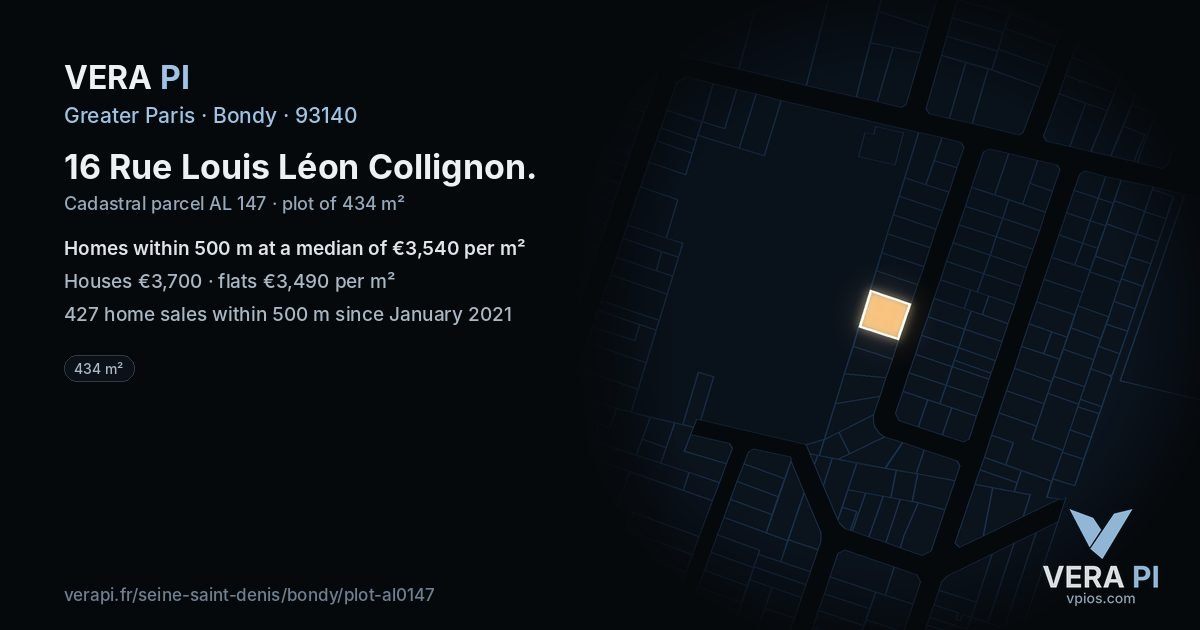16 Rue Louis Léon Collignon, Bondy at night – the plot lit, the parcels around coloured by the prices near them