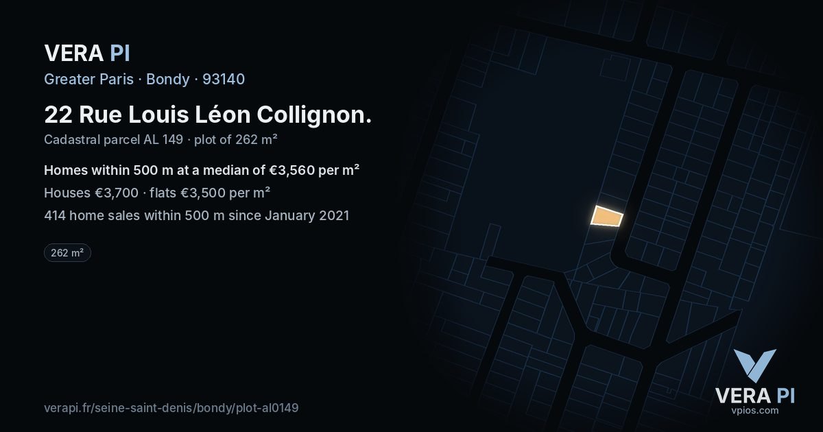 22 Rue Louis Léon Collignon, Bondy at night – the plot lit, the parcels around coloured by the prices near them