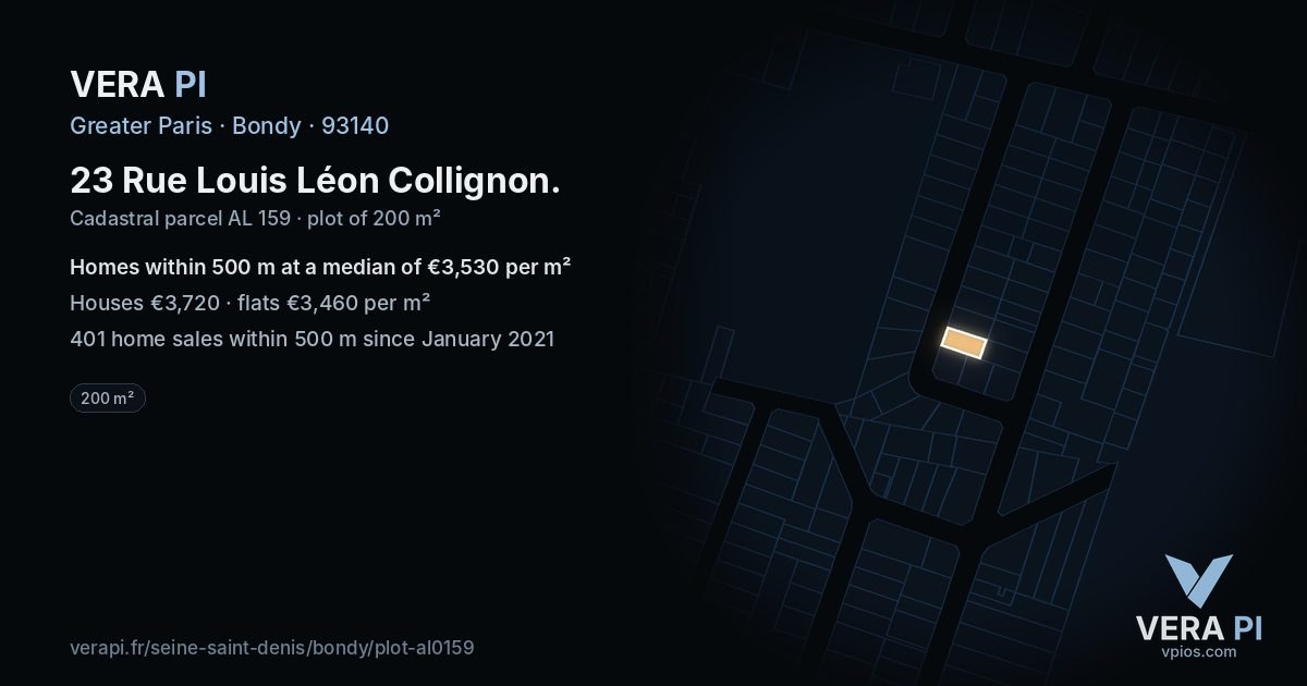 23 Rue Louis Léon Collignon, Bondy at night – the plot lit, the parcels around coloured by the prices near them