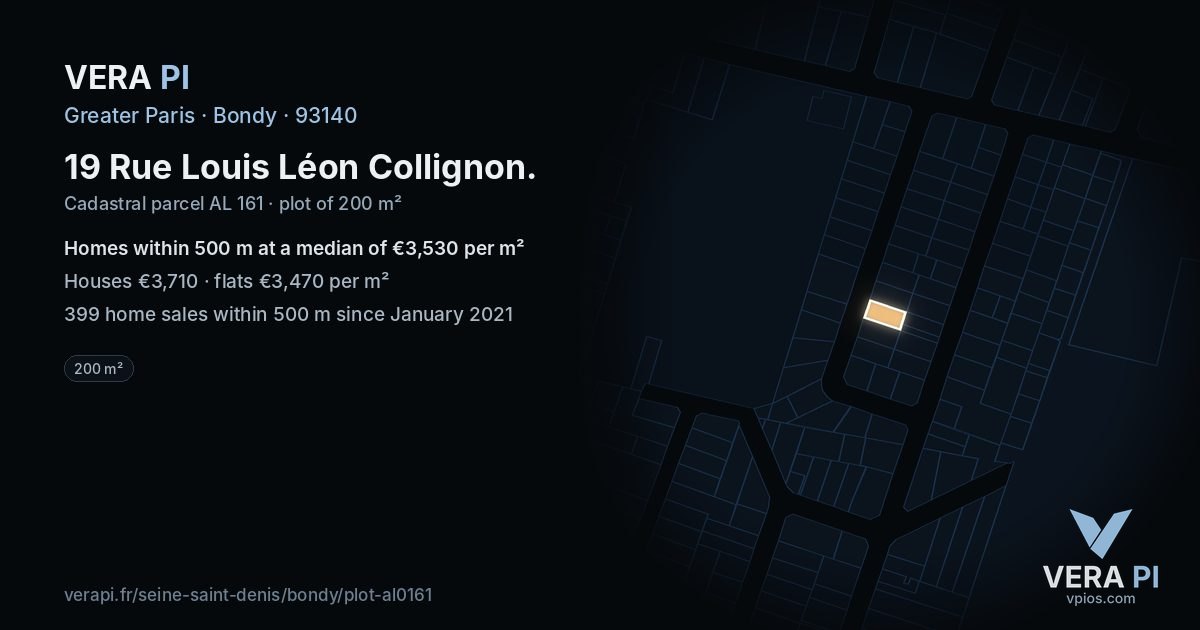 19 Rue Louis Léon Collignon, Bondy at night – the plot lit, the parcels around coloured by the prices near them