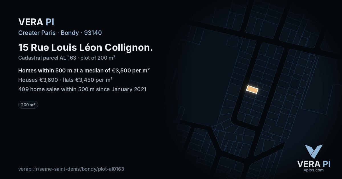 15 Rue Louis Léon Collignon, Bondy at night – the plot lit, the parcels around coloured by the prices near them