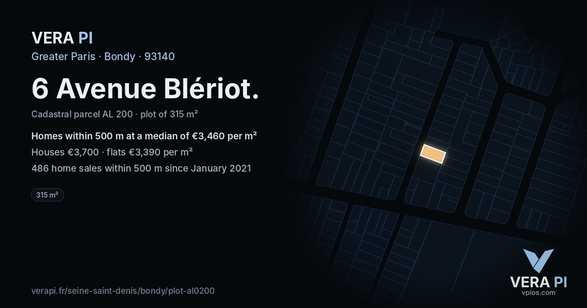 6 Avenue Blériot, Bondy at night – the plot lit, the parcels around coloured by the prices near them