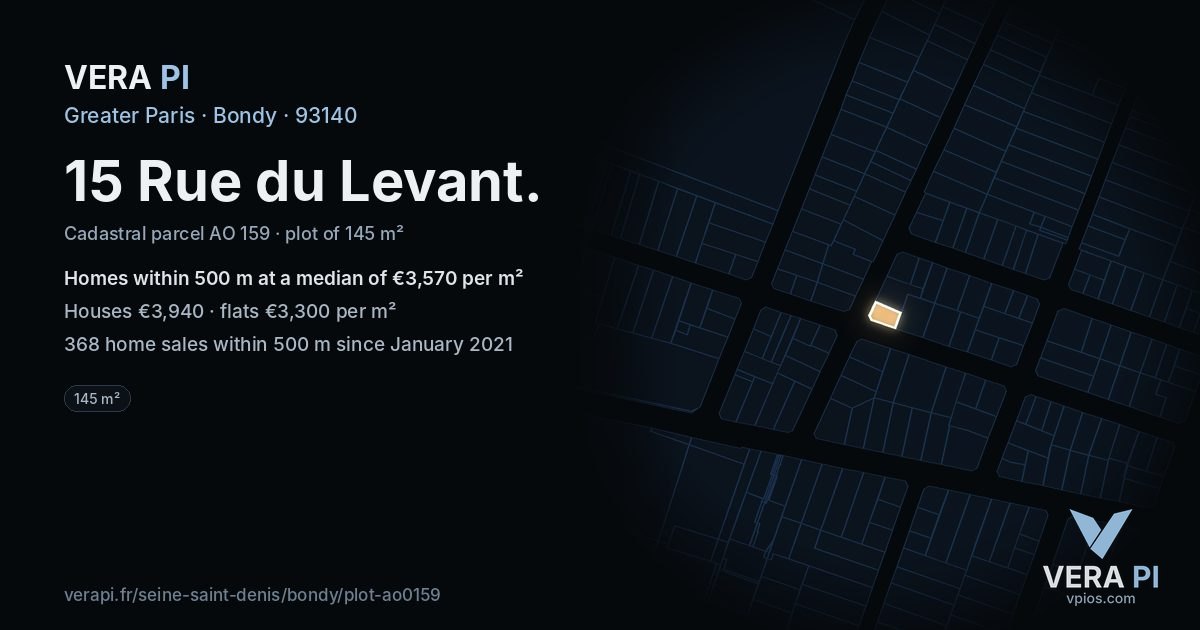 15 Rue du Levant, Bondy at night – the plot lit, the parcels around coloured by the prices near them