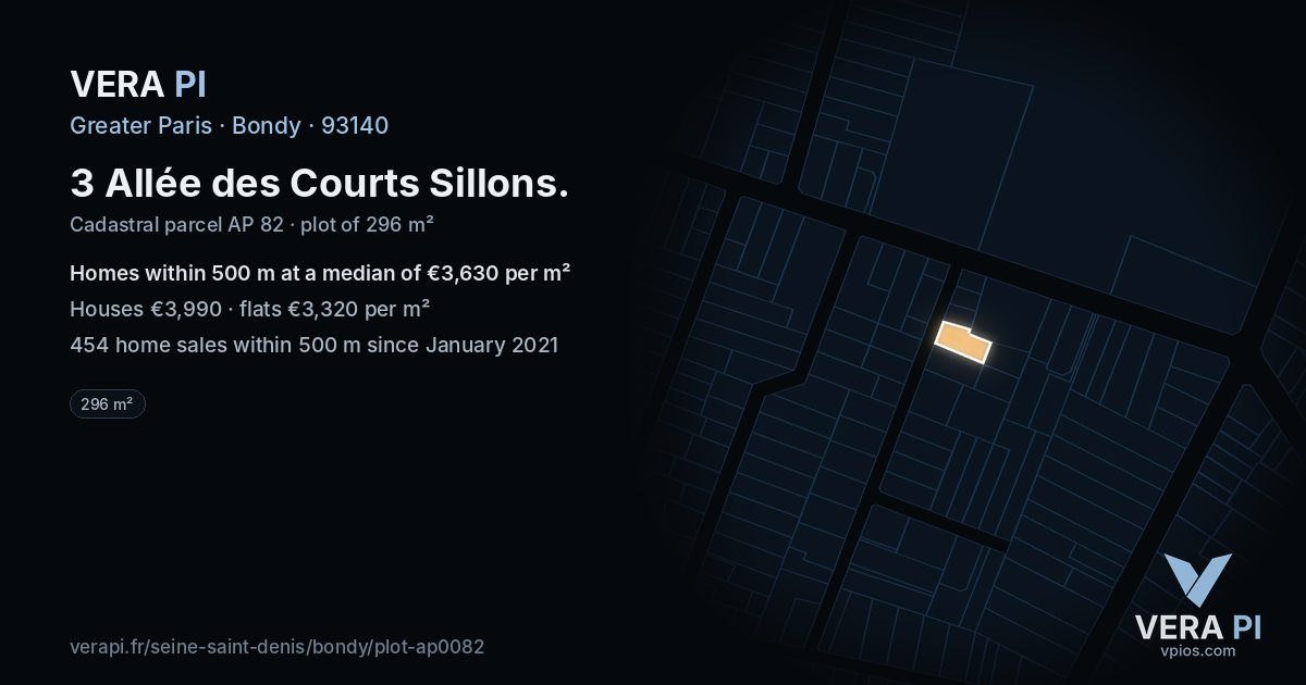 3 Allée des Courts Sillons, Bondy at night – the plot lit, the parcels around coloured by the prices near them