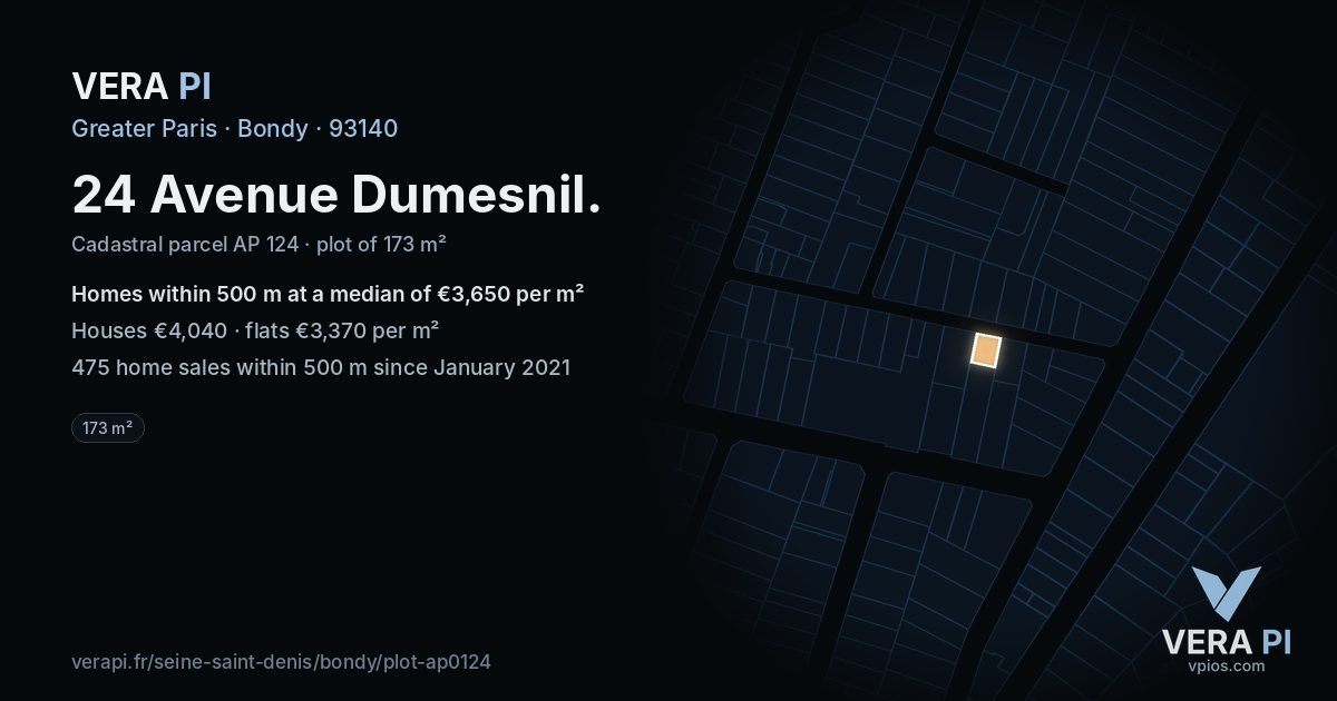 24 Avenue Dumesnil, Bondy at night – the plot lit, the parcels around coloured by the prices near them