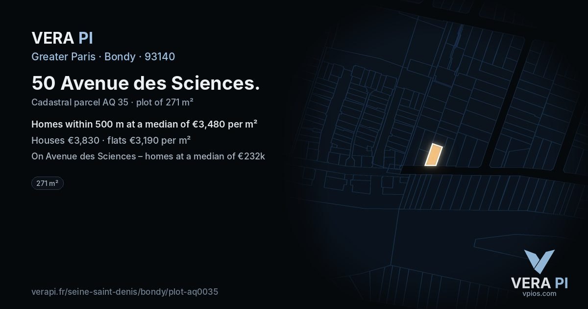 50 Avenue des Sciences, Bondy at night – the plot lit, the parcels around coloured by the prices near them