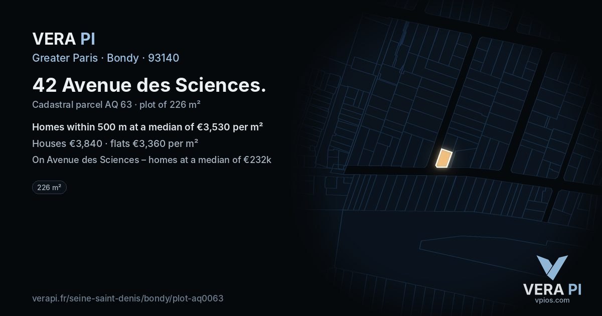 42 Avenue des Sciences, Bondy at night – the plot lit, the parcels around coloured by the prices near them