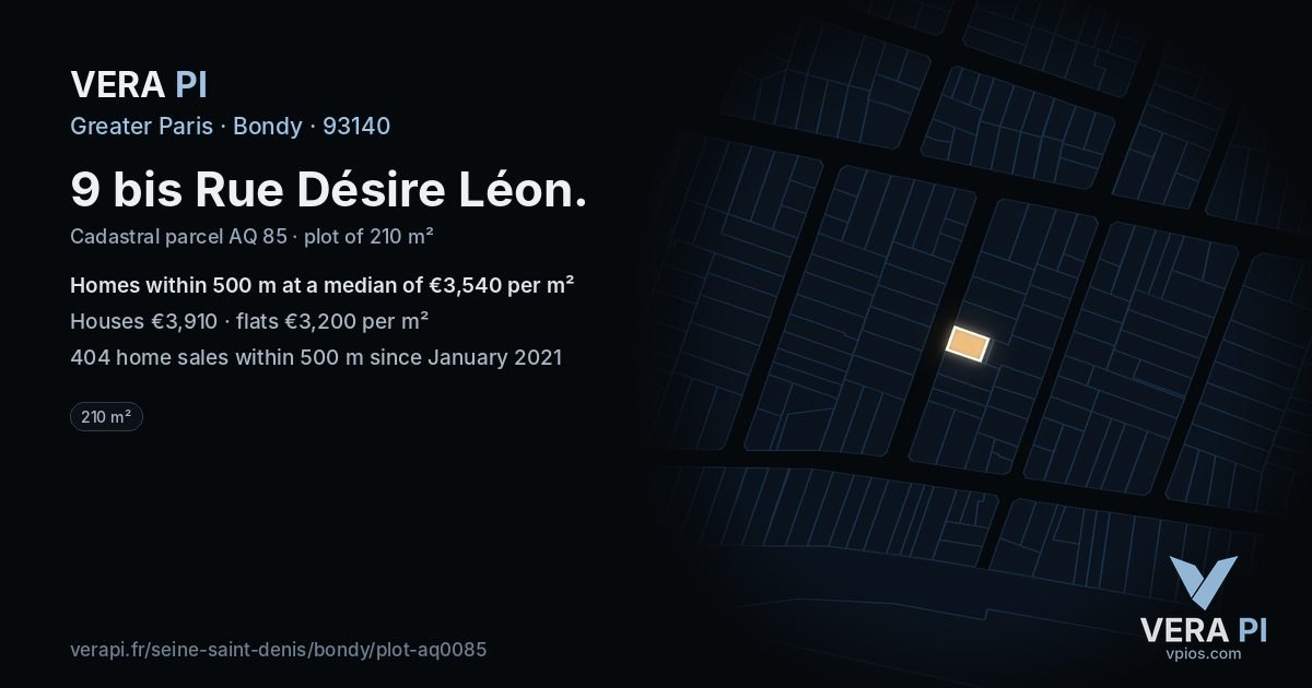 9 bis Rue Désire Léon, Bondy at night – the plot lit, the parcels around coloured by the prices near them