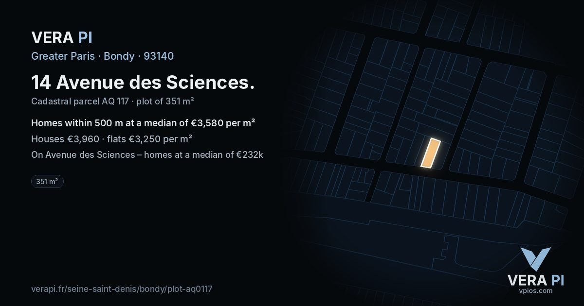 14 Avenue des Sciences, Bondy at night – the plot lit, the parcels around coloured by the prices near them