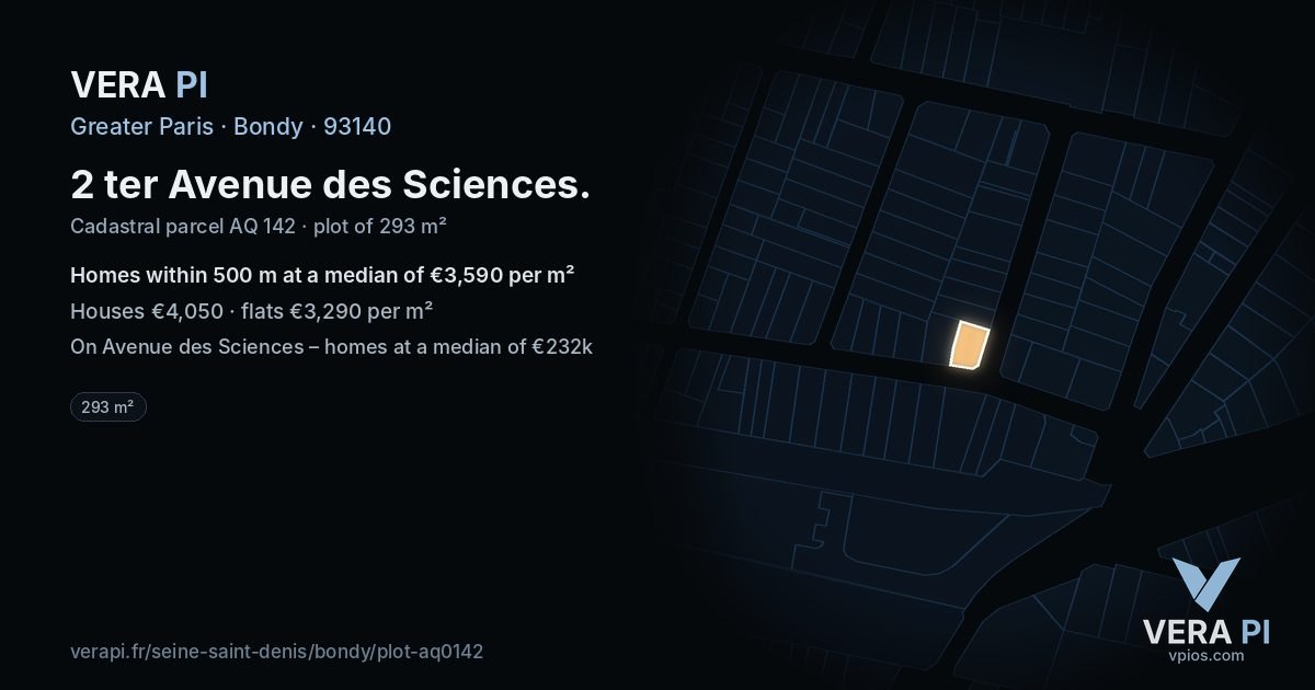 2 ter Avenue des Sciences, Bondy at night – the plot lit, the parcels around coloured by the prices near them