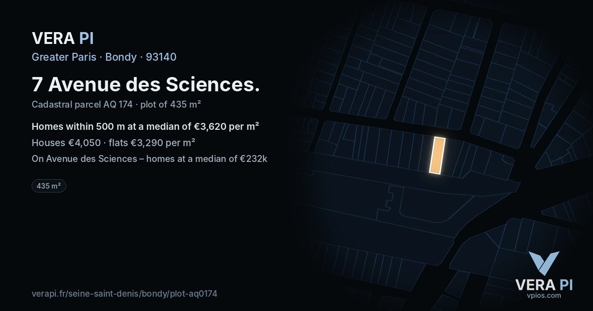 7 Avenue des Sciences, Bondy at night – the plot lit, the parcels around coloured by the prices near them