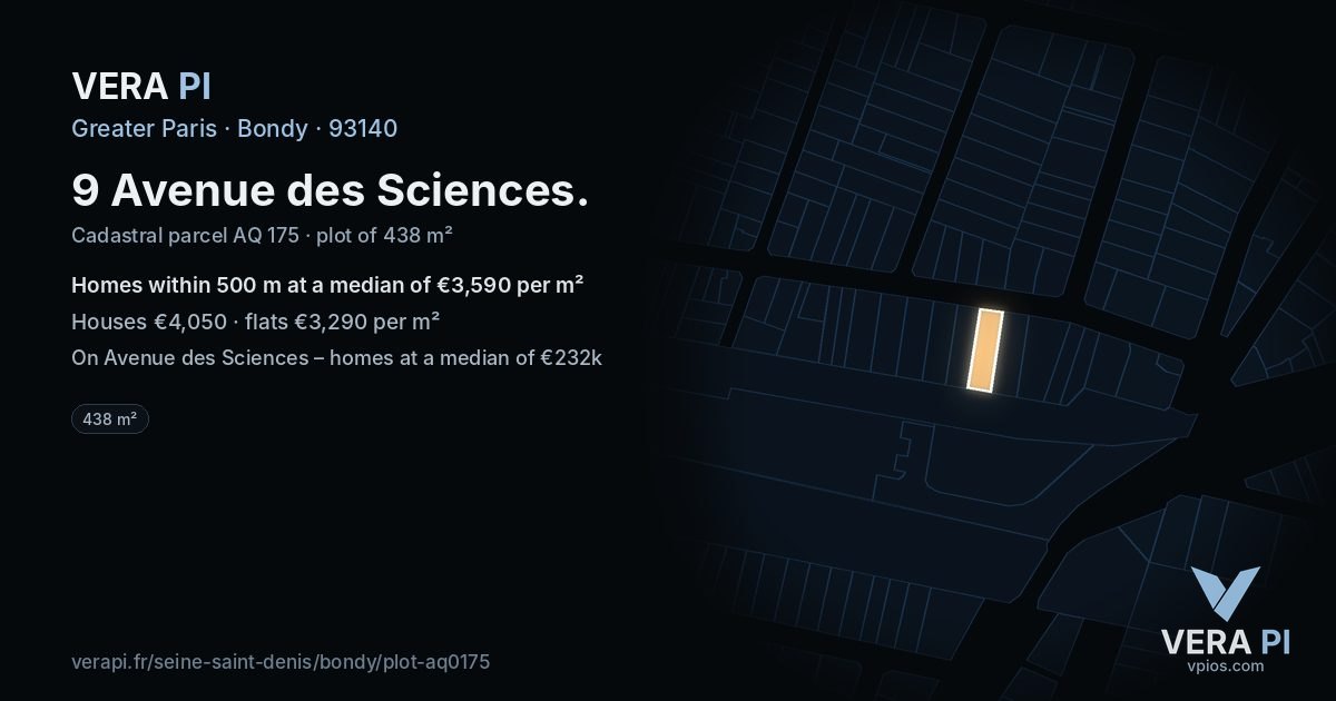 9 Avenue des Sciences, Bondy at night – the plot lit, the parcels around coloured by the prices near them