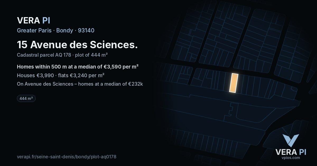 15 Avenue des Sciences, Bondy at night – the plot lit, the parcels around coloured by the prices near them