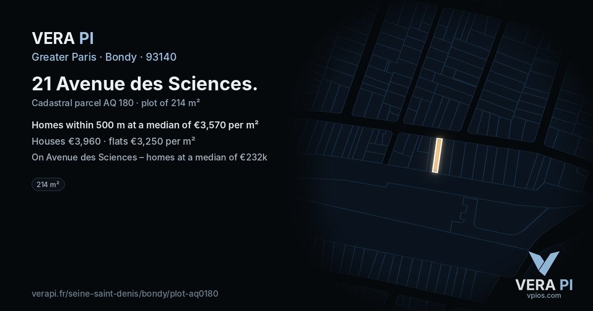 21 Avenue des Sciences, Bondy at night – the plot lit, the parcels around coloured by the prices near them