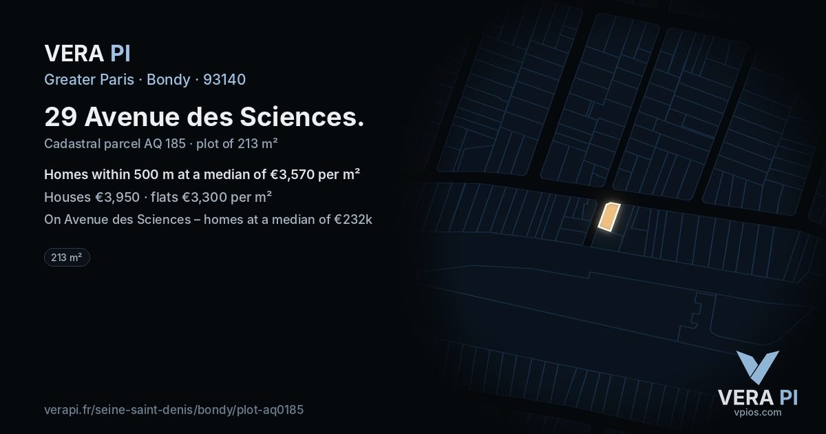 29 Avenue des Sciences, Bondy at night – the plot lit, the parcels around coloured by the prices near them