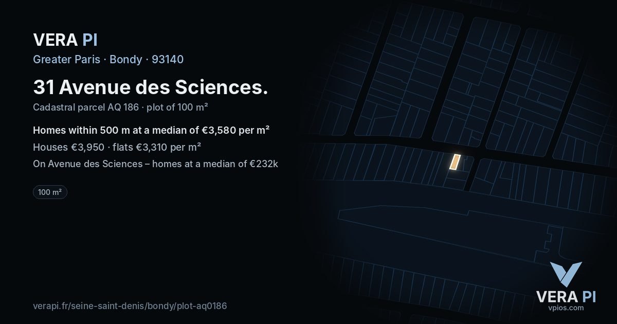 31 Avenue des Sciences, Bondy at night – the plot lit, the parcels around coloured by the prices near them