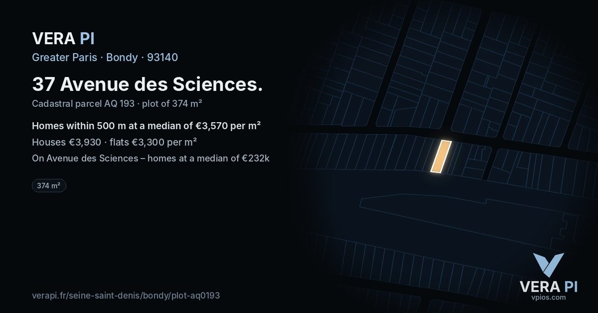 37 Avenue des Sciences, Bondy at night – the plot lit, the parcels around coloured by the prices near them