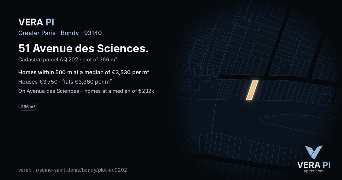 51 Avenue des Sciences, Bondy at night – the plot lit, the parcels around coloured by the prices near them